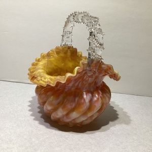 Stevens & Williams Glass Basket Marigold White Pink